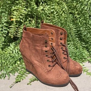 Brown Suede Laceup Booties
